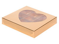 Коробка для конфет с окном "Сердце" 155*155*30 (9) золото