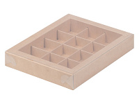 Коробка для конфет с пластиковой прозрачной крышкой 190*150*30 (12) крафт