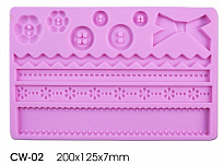 CW-02 Коврик силиконовый для мастики Пуговицы/Бант (200х125х7мм)