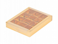 Коробка для конфет с пластиковой прозрачной крышкой 190*150*30 (12) золото