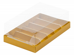 Коробка для эклеров и пирожных с прозрачным куполом 220*135*70 мм (ЗОЛОТО МАТОВАЯ)