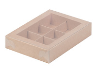 Коробка для конфет с пластиковой прозрачной крышкой 155*115*30 (6) крафт